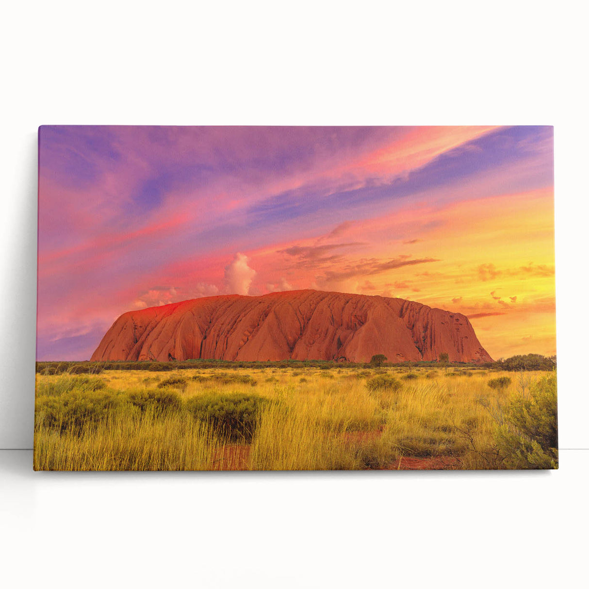 Monochrome image of Ayers Rock on a stretched canvas, suited as kitchen wall art or for bedroom ambiance.