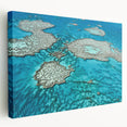 Great Barrier Reef scene on stretched canvas, showing vibrant blue and green tones, suitable for kitchen wall art.