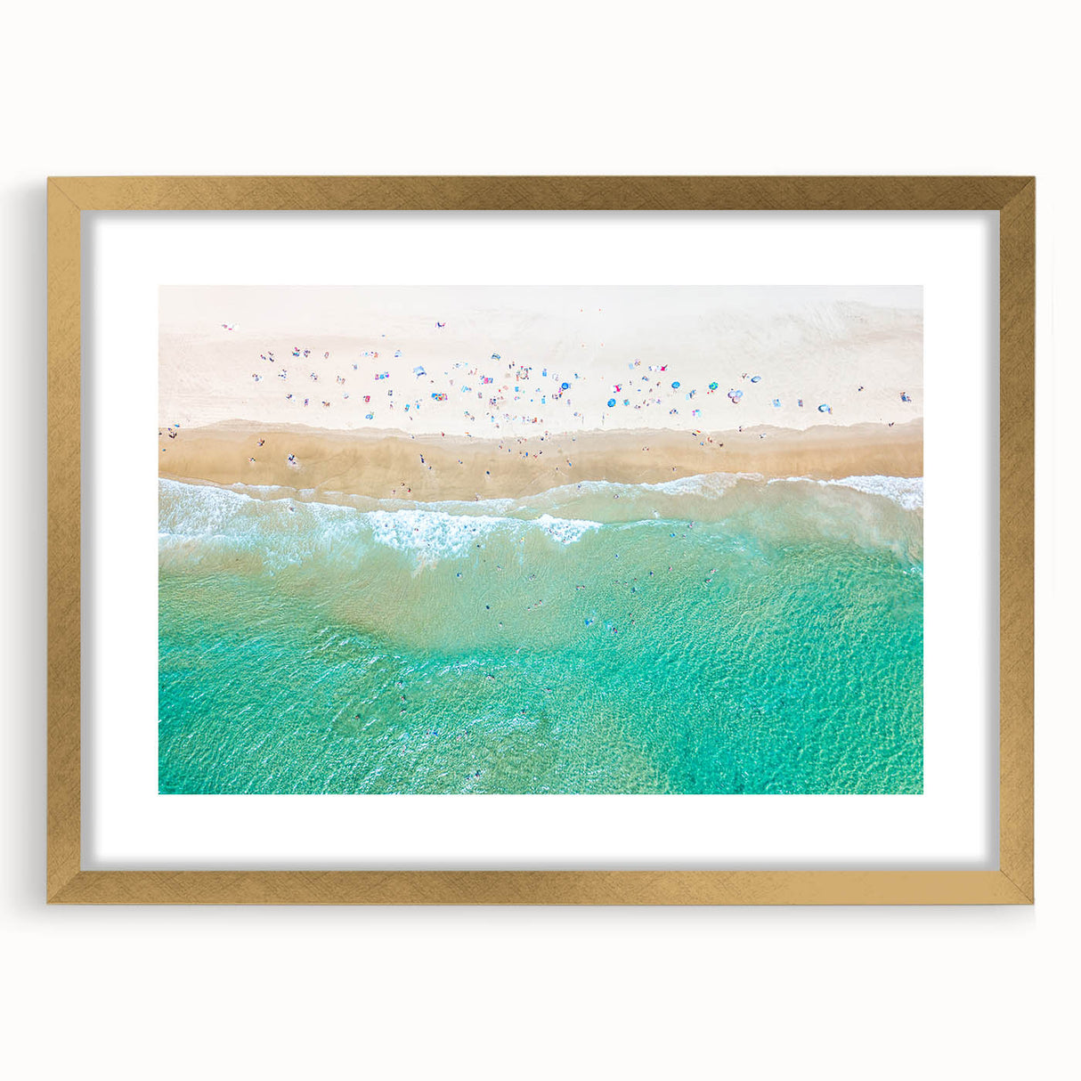 Abstract art print of Sydney skyline in muted gold and blue tones on a framed canvas, suitable for dining room decor.