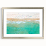 Extra large abstract art print of Sydney skyline in textured silver frame, ideal for living room decor.