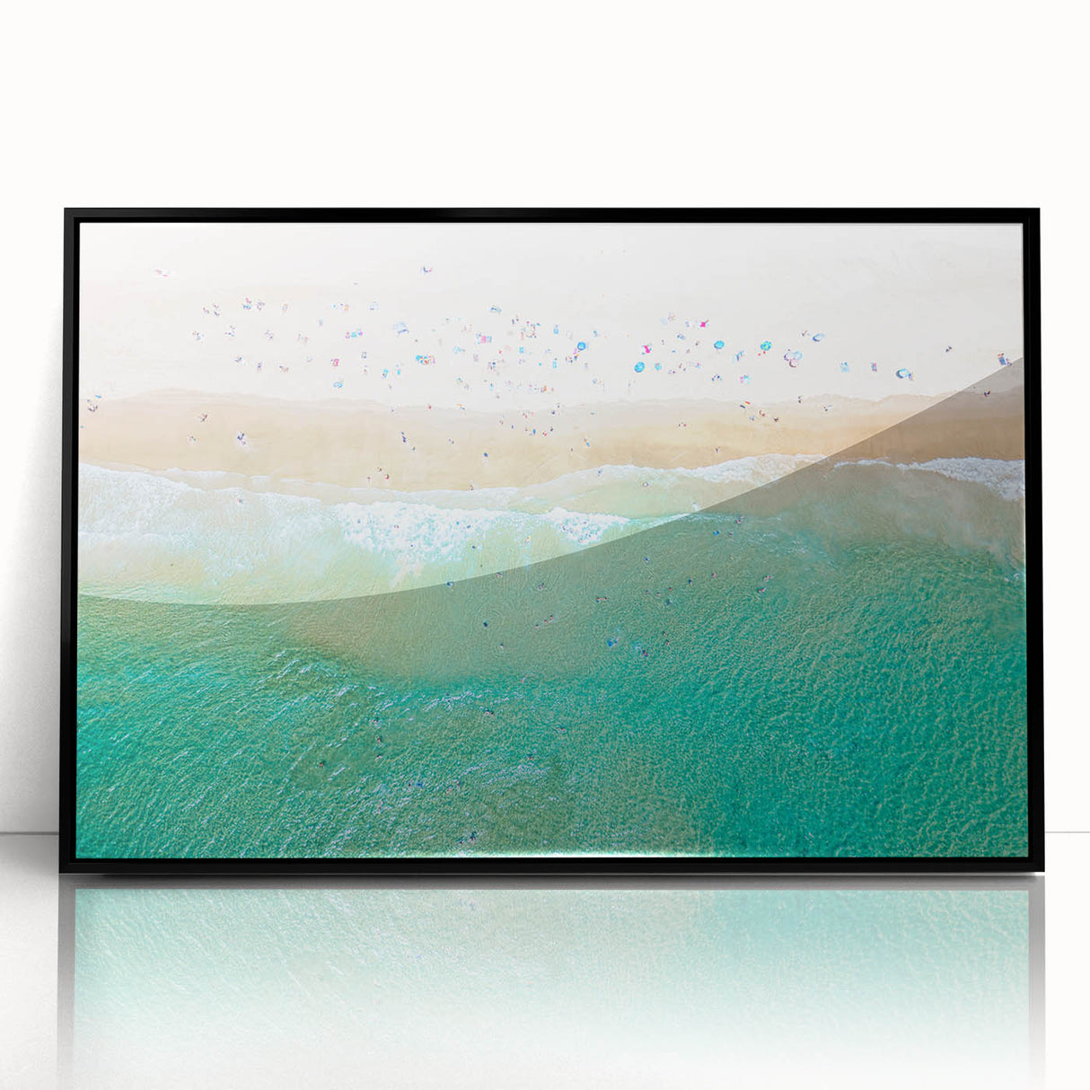 Large abstract wall art featuring Sydney scenery in mid-century modernist style, vibrant colors on black framed acrylic.