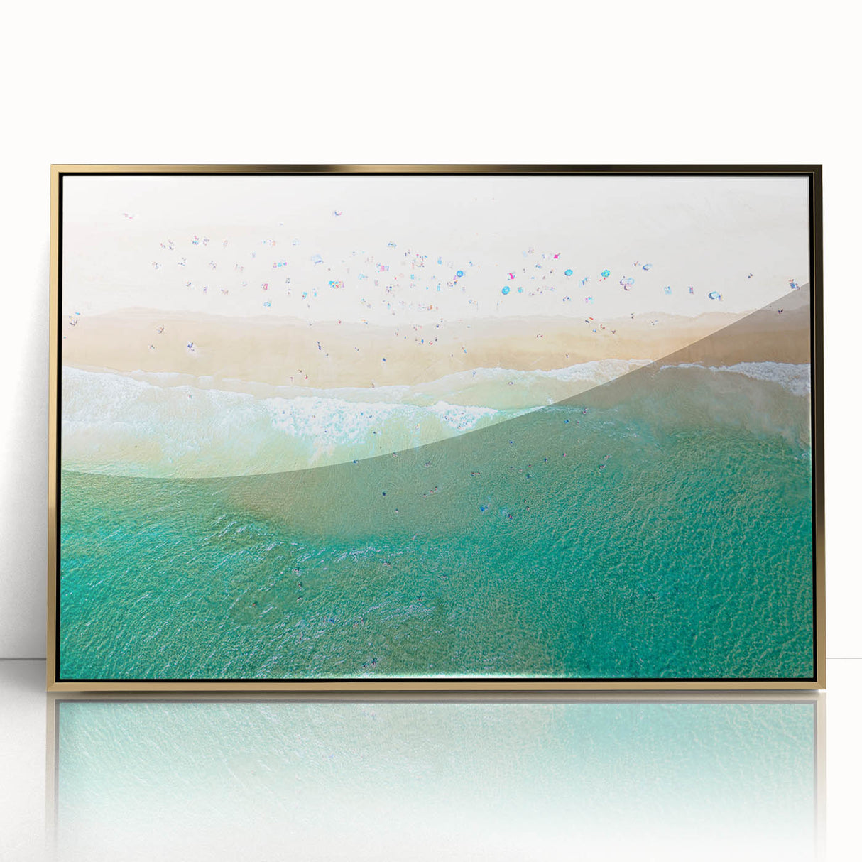 Art Deco style Sydney skyline in muted gold and blue tones on a framed acrylic, suitable for modern art wall decor.