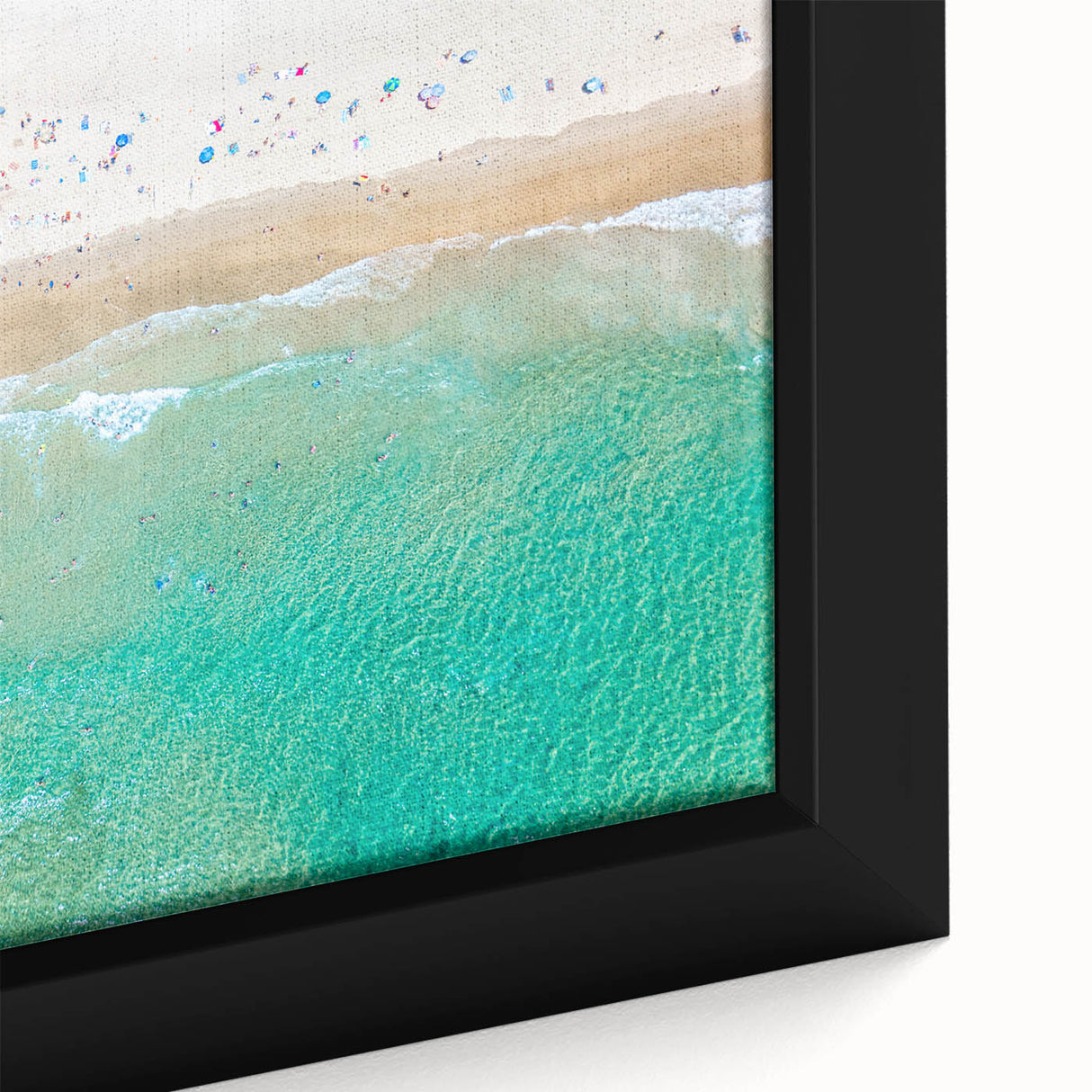 Close-up of a black wall art depicting Sydney skyline in vibrant colors on a textured, framed canvas.