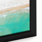 Close-up of a black wall art depicting Sydney skyline in vibrant colors on a textured, framed canvas.