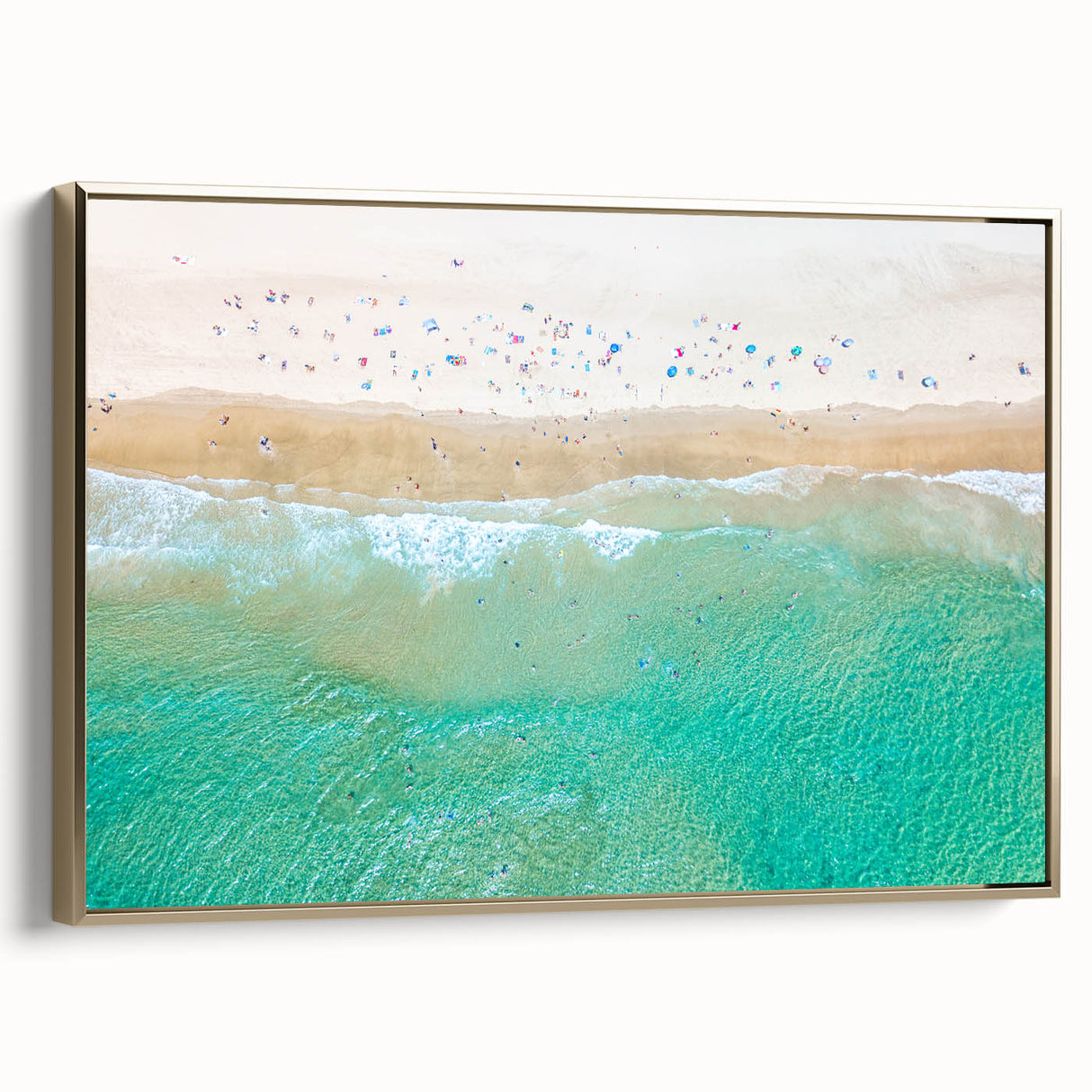 Framed canvas depicting the Sydney skyline in muted gold and black tones, suitable as wall art for a bedroom.