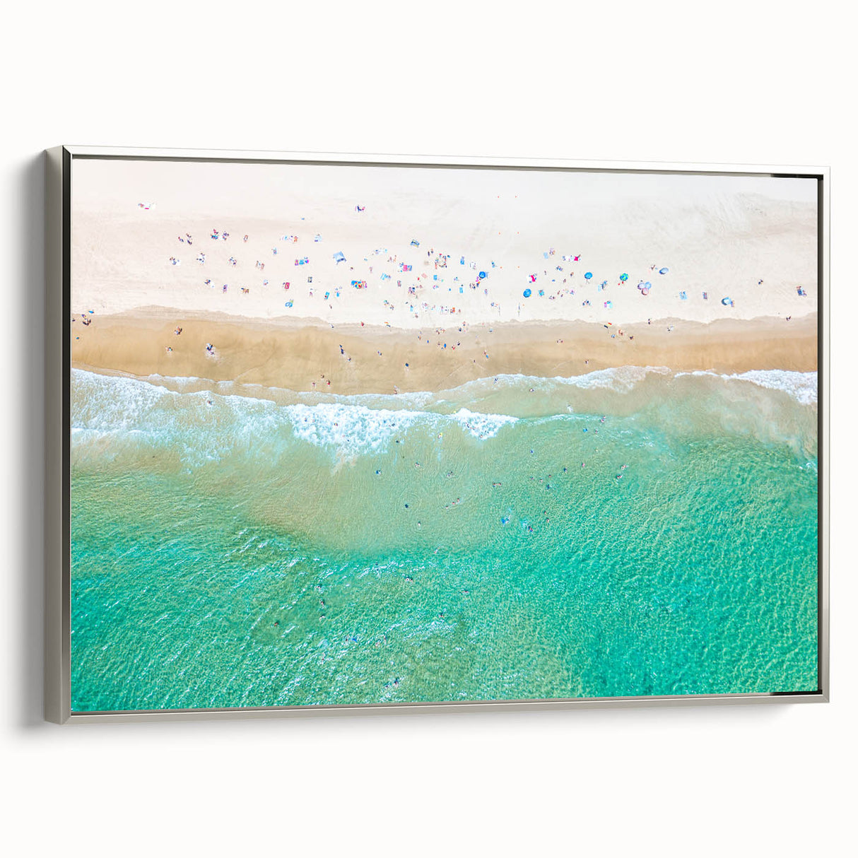 Framed canvas of Sydney landscape with a vintage poster style, featuring colorful art on a black background.