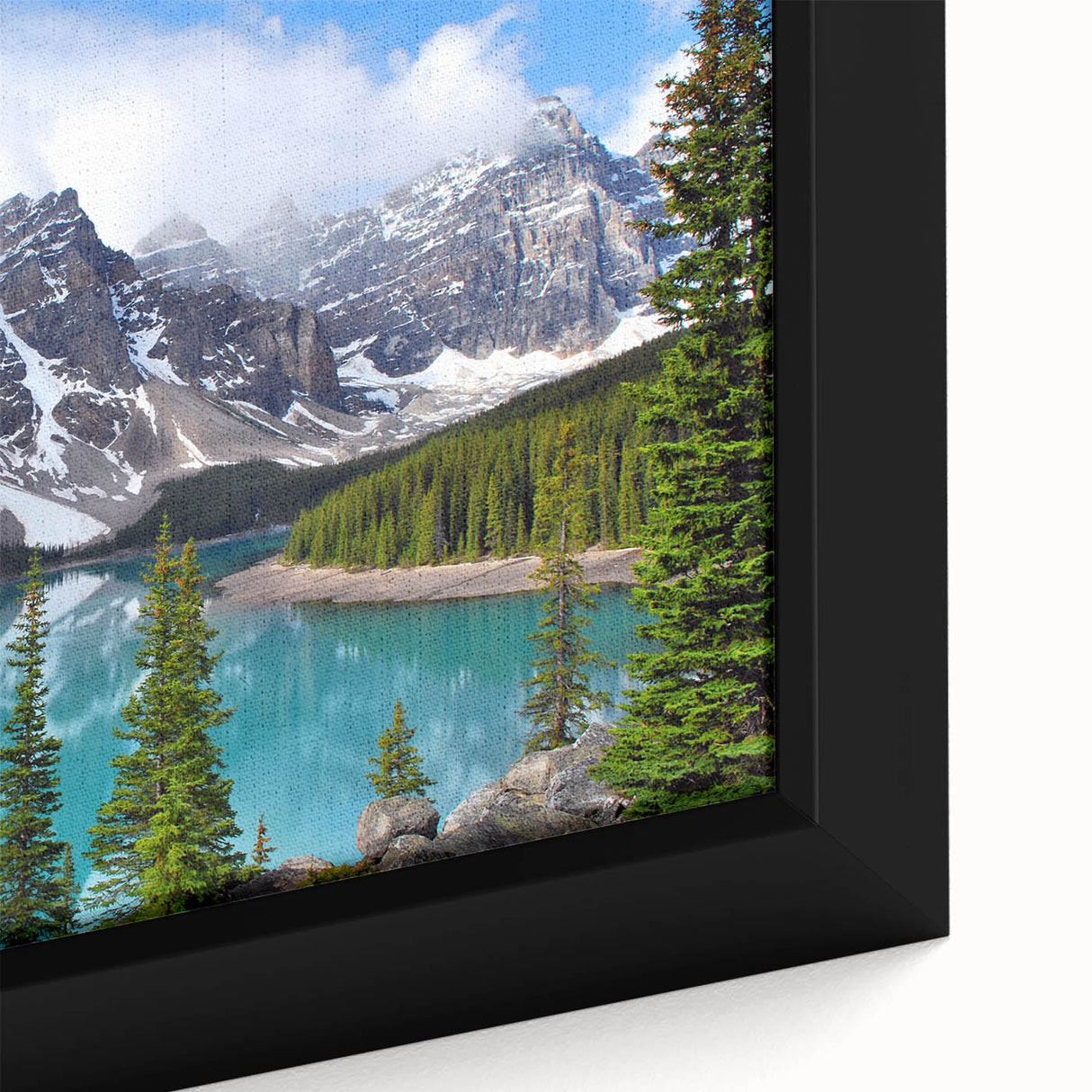 Extra large framed canvas of a textured, colorful abstract landscape, predominantly black, ideal for living room decor.