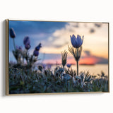 Framed canvas wall art featuring a vintage landscape painting of Manitoba, Canada, with muted earth tones.