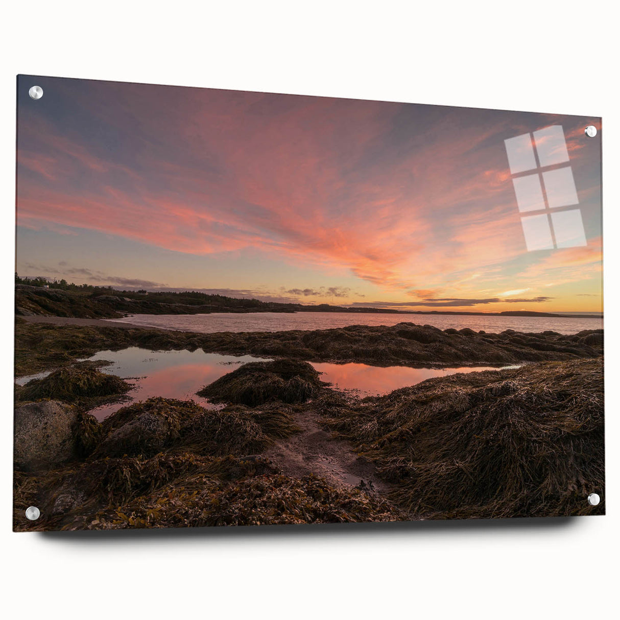 Acrylic print of a New Brunswick landscape in muted earth tones, ideal for dining room decor.