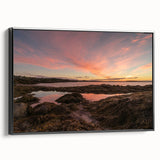 Black and white framed canvas of New Brunswick landscape in vintage poster style, suitable for bedroom decor.
