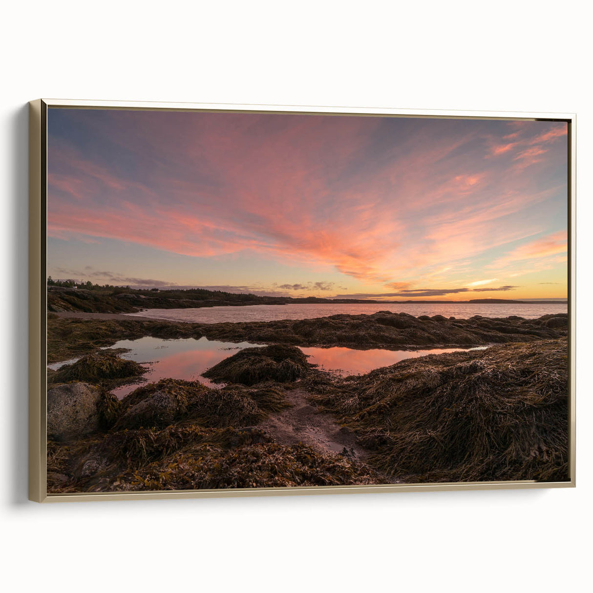 Framed canvas depicting a vintage-style landscape of New Brunswick with muted earth tones, ideal for bedroom wall art.