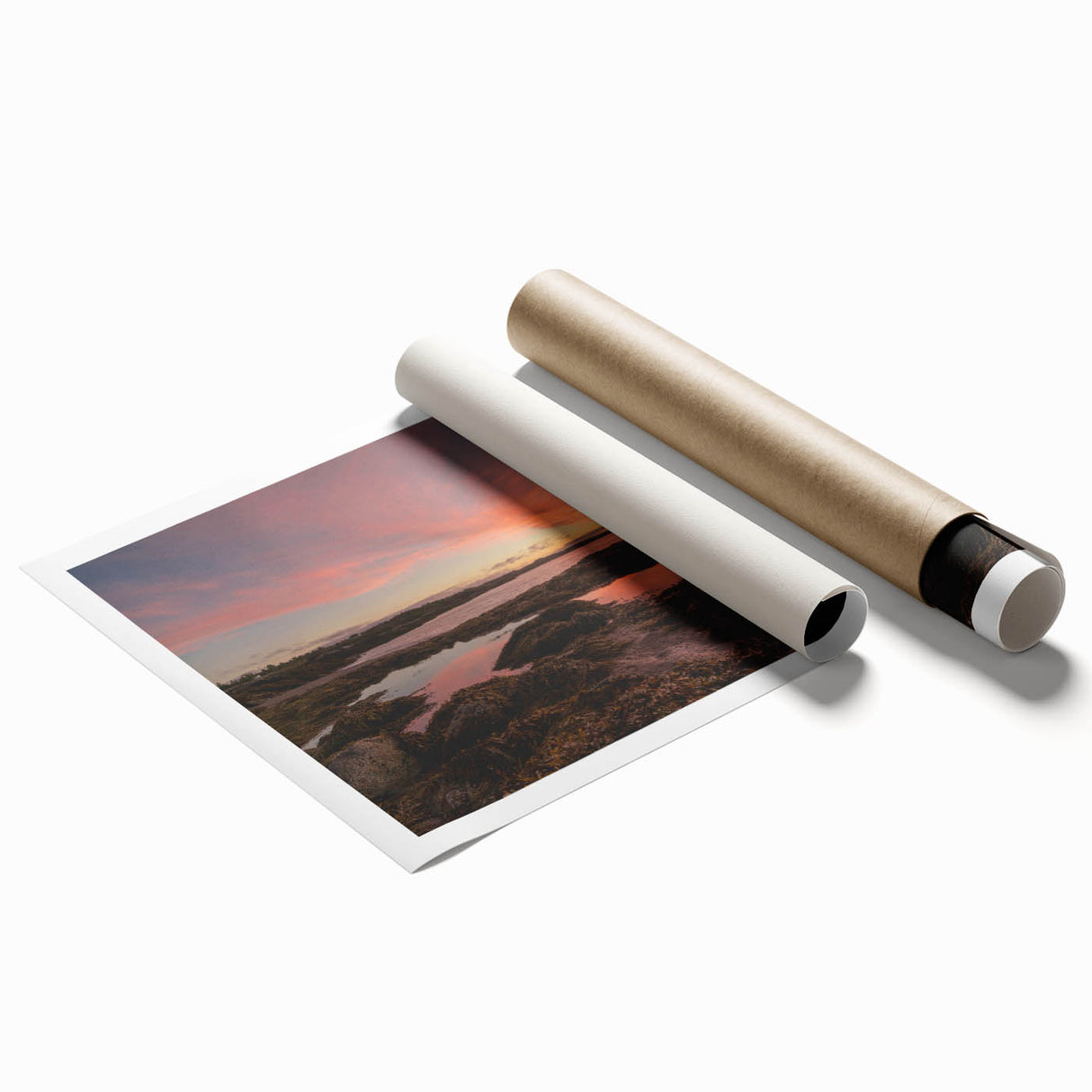 Extra large rolled print of a floral scene in muted green and pink tones, ideal for classy bathroom wall art.
