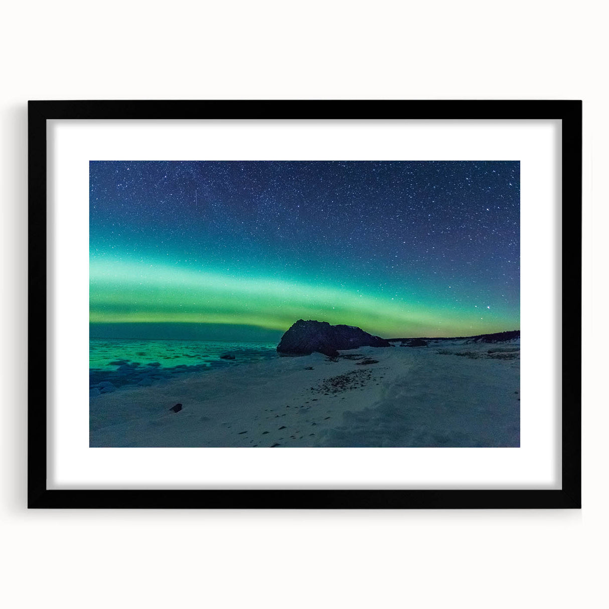 Abstract art print of vibrant, colorful scenery in Newfoundland on a textured, extra large canvas, framed in black.