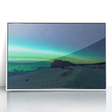 Framed acrylic print of Newfoundland scenery in muted green and blue tones, suitable as modern art wall decor for a nursery.