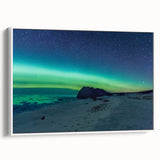 Vintage poster art of Newfoundland scenery on a framed canvas.