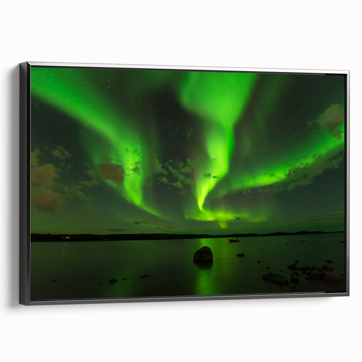 Black and white framed canvas of Northwest Territories landscape, ideal for bedroom wall art.
