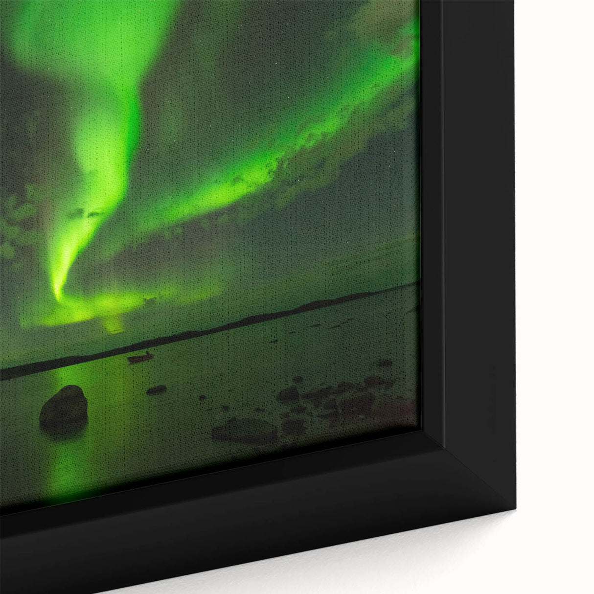 Extra large framed canvas of a textured black wall art depicting colorful Northwest Territories scenery.