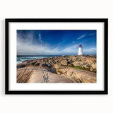 Abstract art print of a Nova Scotia scenery in vibrant colors on a framed canvas, ideal for living room decor.