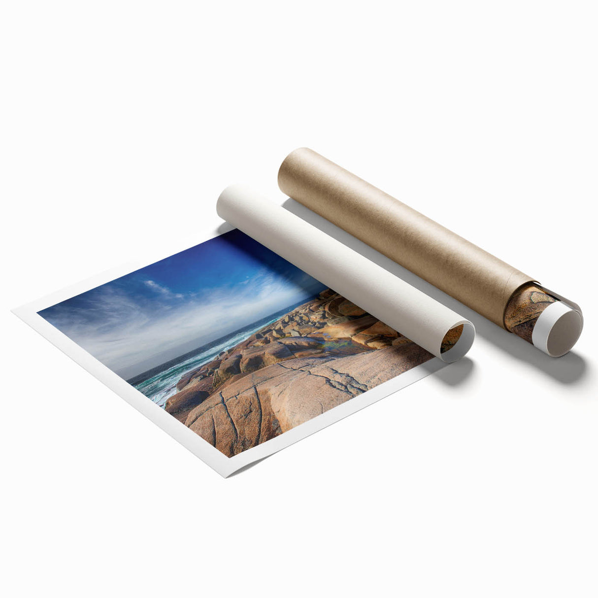 Extra large rolled print of Nova Scotia scenery with vibrant floral art.