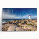 Black and white photo of Nova Scotia scenery on stretched canvas, ideal for kitchen wall art.