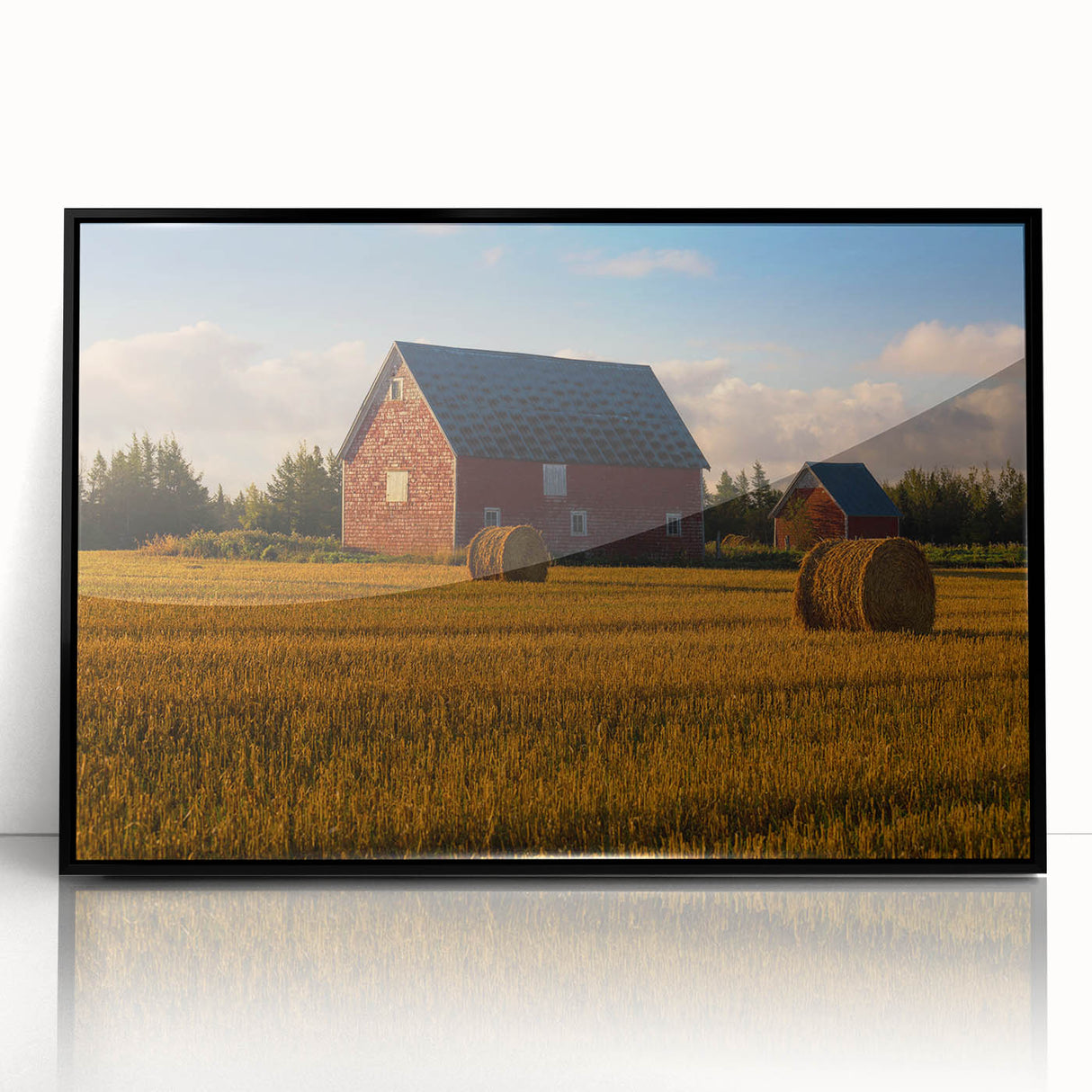 Large abstract wall art depicting Prince Edward Island, Canada, in muted earth tones on a framed acrylic.