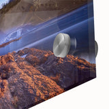 Large abstract wall art depicting Quebec scenery in muted earth tones on acrylic glass, ideal for dining room ambiance.