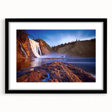 Extra large abstract art print of a colorful, textured Quebec scenery on a framed canvas, ideal for living room decor.