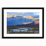 Extra large abstract art print of vibrant, textured Canadian scenery on a black-framed mat, ideal for living room decor.