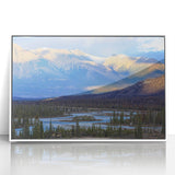 Acrylic print of a serene Saskatchewan landscape in pastel shades, framed in white, suitable for modern art wall decor.