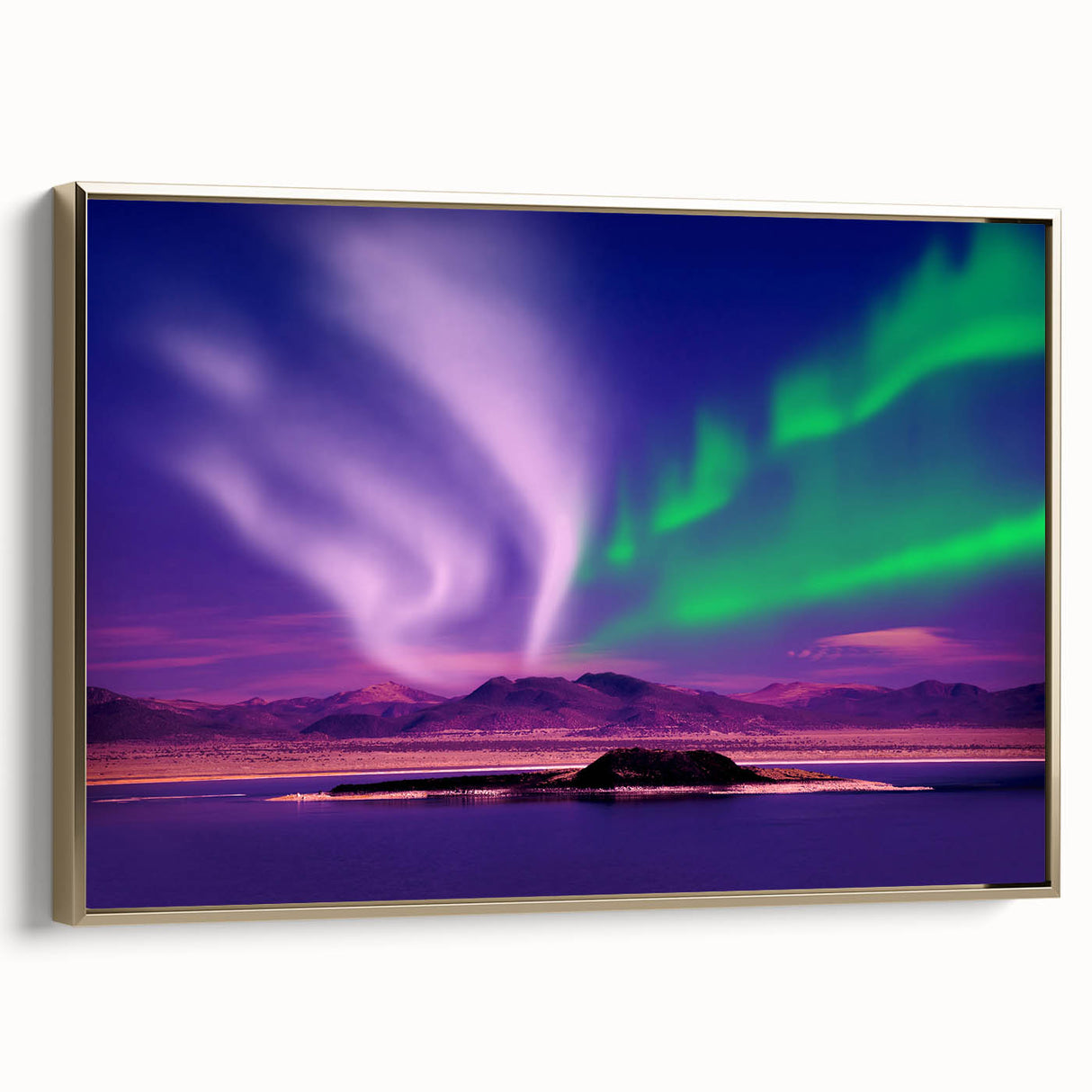 Framed canvas depicting a vintage-style Yukon landscape in muted gold and black tones, ideal for bedroom wall art.