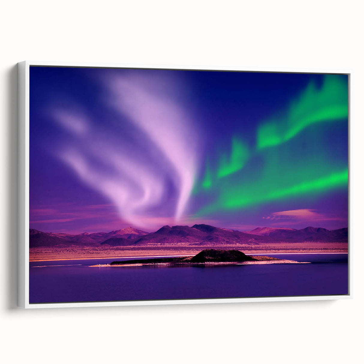 Vintage poster art of Yukon scenery on extra large framed canvas, featuring colorful art with black accents.