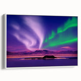 Vintage poster art of Yukon scenery on extra large framed canvas, featuring colorful art with black accents.