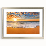 Extra large abstract art print of Caribbean scenery in textured style, framed in silver, ideal for living room decor.