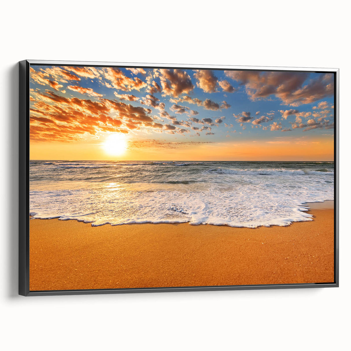 Black and white framed canvas of a Caribbean landscape, ideal for bedroom wall decor.
