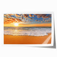Extra large rolled canvas print of a serene Caribbean scenery, featuring lush florals in muted green and blue tones.