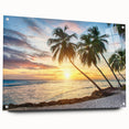 Acrylic print of a Caribbean Barbados scenery in vibrant blue and green tones, ideal for bedroom or dining room decor.