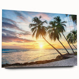 Large abstract wall art on acrylic featuring a vibrant Caribbean seascape, ideal for bedroom or dining room decor.