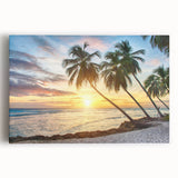 Black and white stretched canvas featuring a serene Caribbean beach scene, ideal for kitchen wall art or bedroom ambiance.