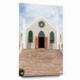 Large abstract wall art of a Caribbean scenery on acrylic glass, with vibrant blue and green tones.