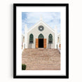 Colorful abstract art print of Caribbean scenery on a textured, extra large canvas, framed in black.