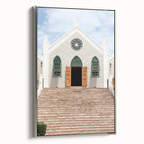 Framed canvas landscape art painting of a colorful Caribbean shoreline, ideal for adding a serene touch to any living space.