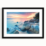 Extra large abstract art print featuring textured, colorful Caribbean scenery on a framed canvas.