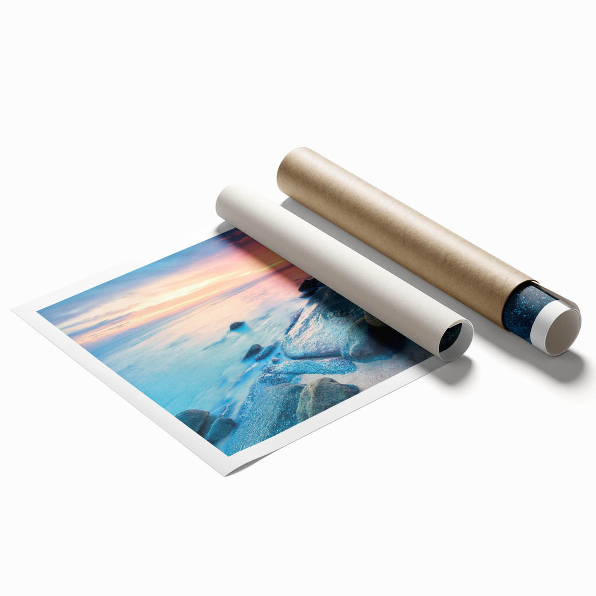 Extra large rolled print of a Caribbean scenery with vibrant floral elements, ideal for classy bathroom wall art.