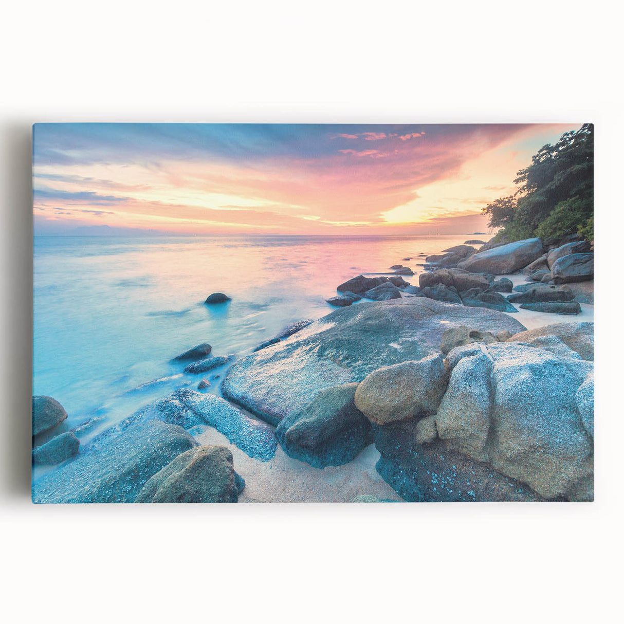 Black and white photo of Caribbean scenery on stretched canvas, ideal for kitchen wall art.