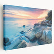 Caribbean Cayman landscape on large stretched canvas, featuring vivid blue and green tones, suitable for kitchen wall art.