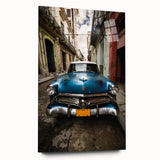 Large abstract wall art of a Caribbean scenery in vibrant blue and green hues on acrylic glass.