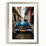 Extra large abstract art print of Caribbean scenery in textured style, with muted blue and green tones.