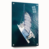 Acrylic print of a Caribbean scenery with vibrant blue and green tones, ideal for dining room decor.