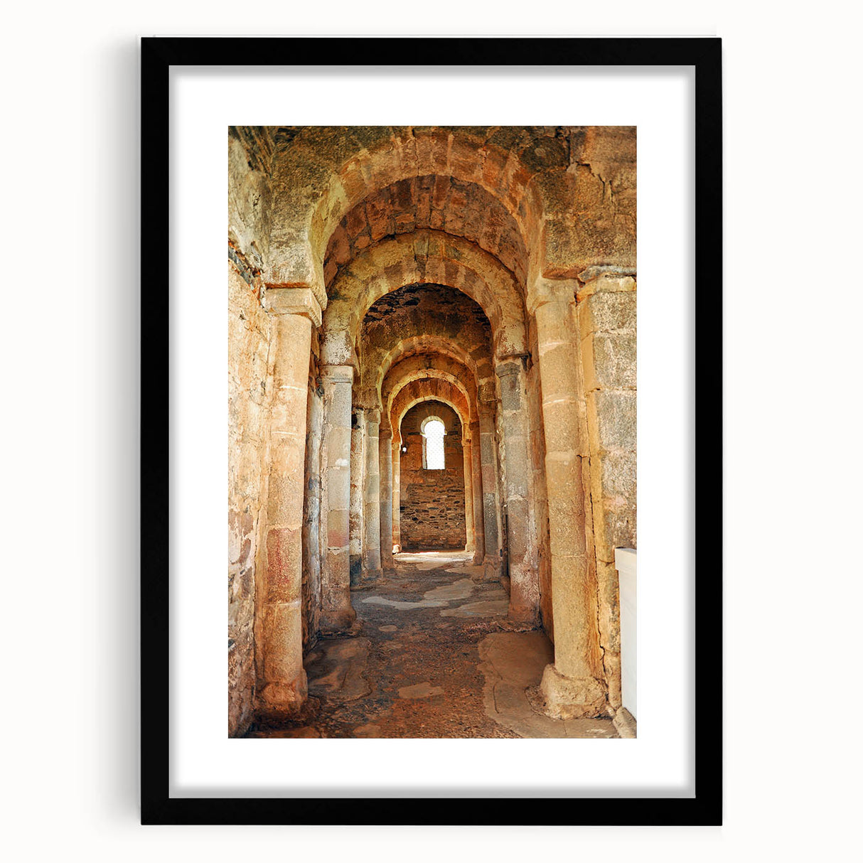Extra large colorful art print of abstract Caribbean scenery in a black frame, ideal for living room decor.