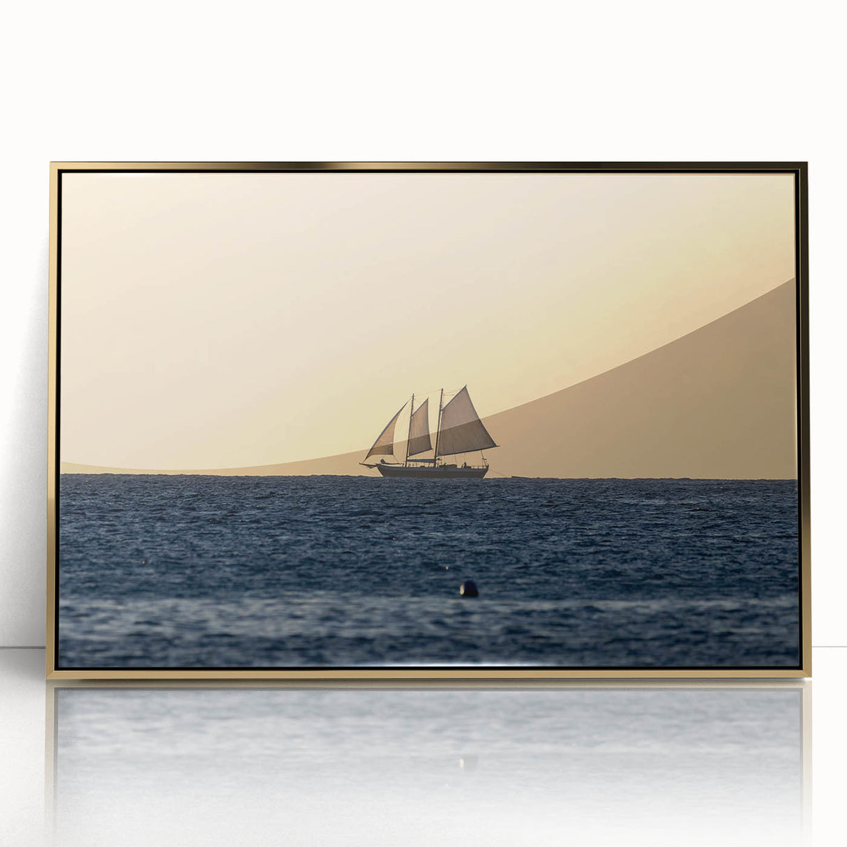 Art deco poster of Caribbean scenery in Saint Vincent with gold frame on acrylic, ideal for modern nursery wall art.
